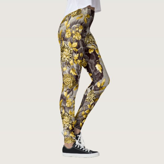 Black White Brown Tones Gold Floral Toile Leggings (Rechts)