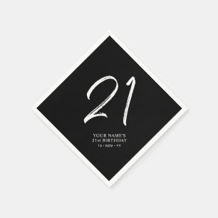 Black & White Brush Script 21e verjaardagsfeestj Servet