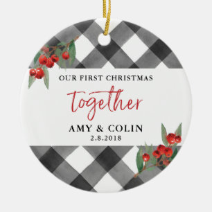 Black White Buffalo Check First Kerstmis Together Keramisch Ornament