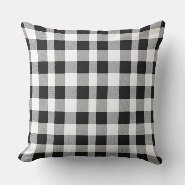 Black White Buffalo Gingham Check Pset Holiday Kussen (Voorkant)