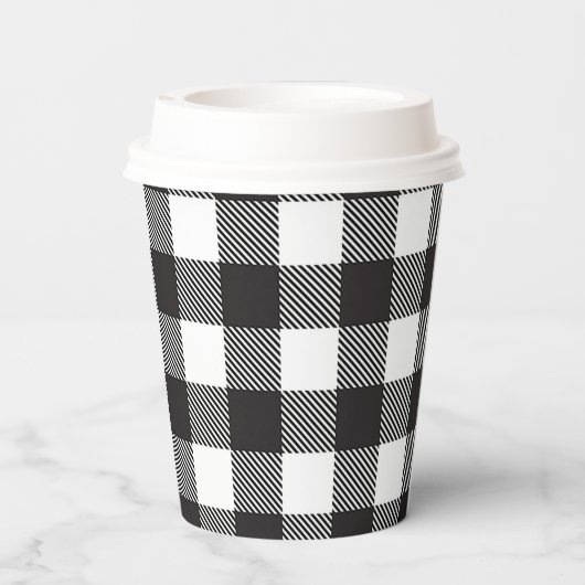 Black White Buffalo Gingham Check Pset Holiday Papieren Bekers (Achterkant)