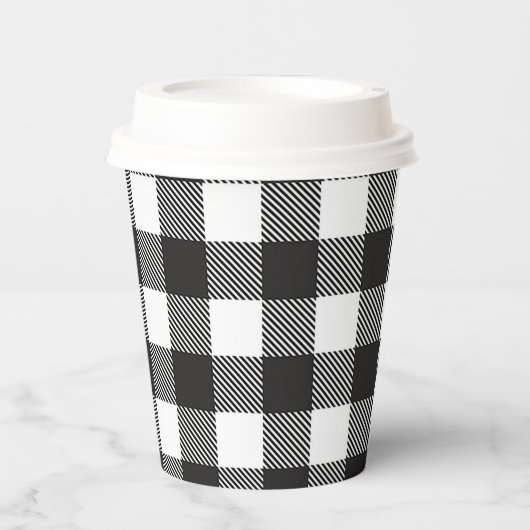 Black White Buffalo Gingham Check Pset Holiday Papieren Bekers (Voorkant)