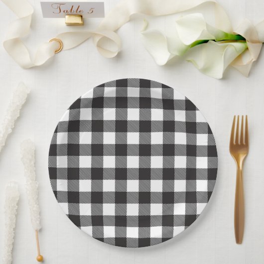 Black White Buffalo Gingham Check Pset Holiday Papieren Bordje (Huwelijk)