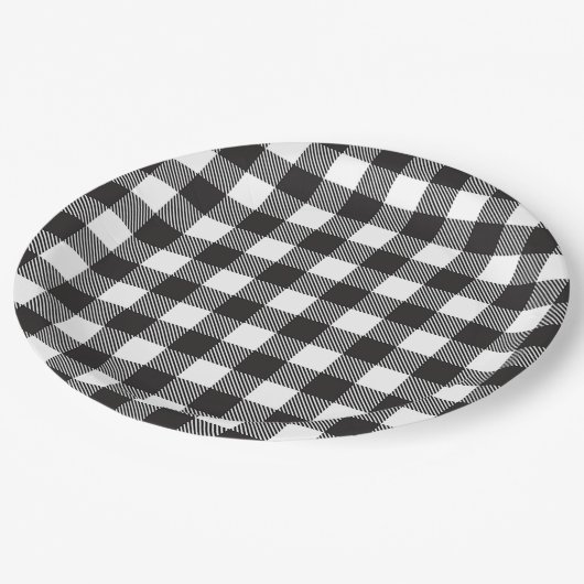 Black White Buffalo Gingham Check Pset Holiday Papieren Bordje (Gekanteld)