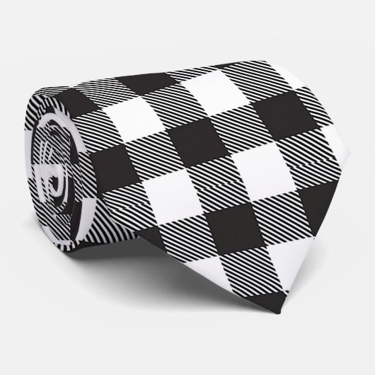 Black White Buffalo Gingham Check Pset Holiday Stropdas (Opgerold)