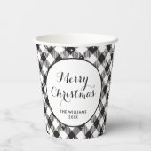 Black White Buffalo Plaid Familie Kerstfeest Papieren Bekers (Achterkant)