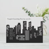 Black White Building Skyline Business Moving Aankondiging (Staand voorkant)