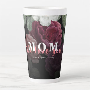 Black White Burgundy Floral Custom Monogram Love Latte Mok