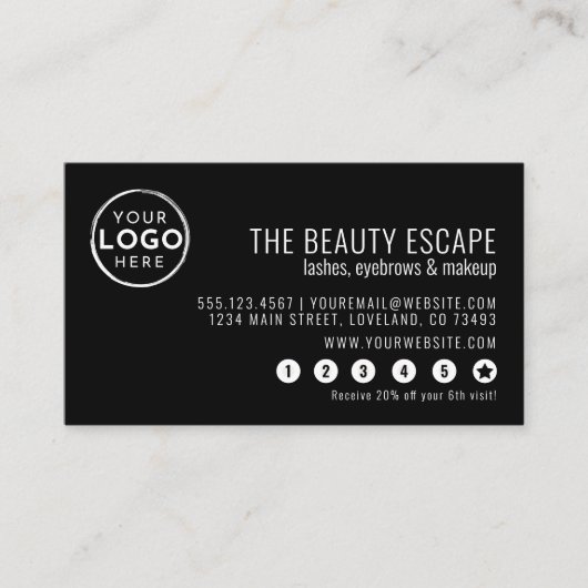 Black White Business Logo Loyalty Kaart (Voorkant)