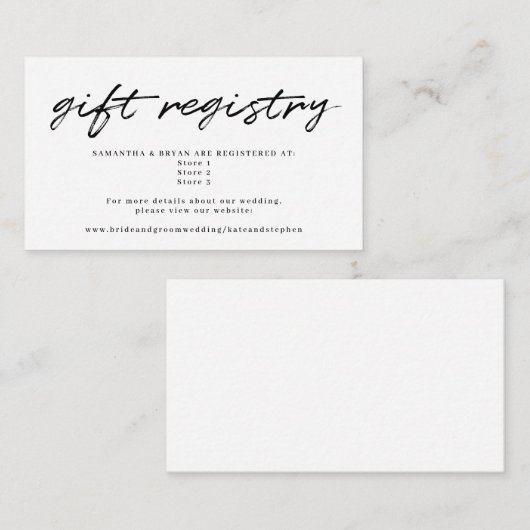 Black White Calligraphy Wedding Gift Registry Informatiekaartje (Voorkant / Achterkant)