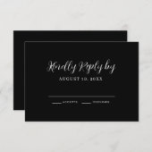 Black White Calligraphy Wedding RSVP Card (Voorkant / Achterkant)