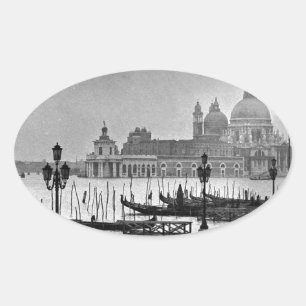 Black White Canal Venice Italië Reis Ovale Sticker