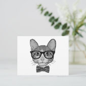Black White Cat Hipster met Bow Stropdas Briefkaart (Staand voorkant)