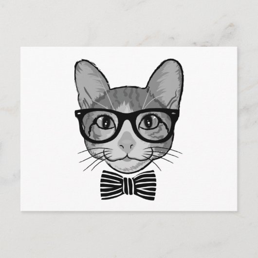 Black White Cat Hipster met Bow Stropdas Briefkaart (Voorkant)