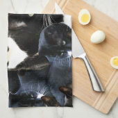 Black White Cat Madness Theedoek (Quarter Fold)