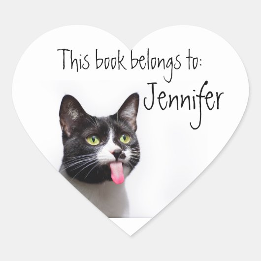 Black White Cat Sticking Tongue Out Heart Sticker (Voorkant)