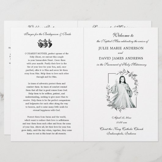 Black & White Catholic Mass Wedding Programme (Devant / Derrière)