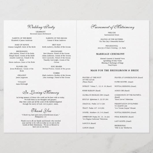 Black & White Catholic Mass Wedding Programme (Dos)