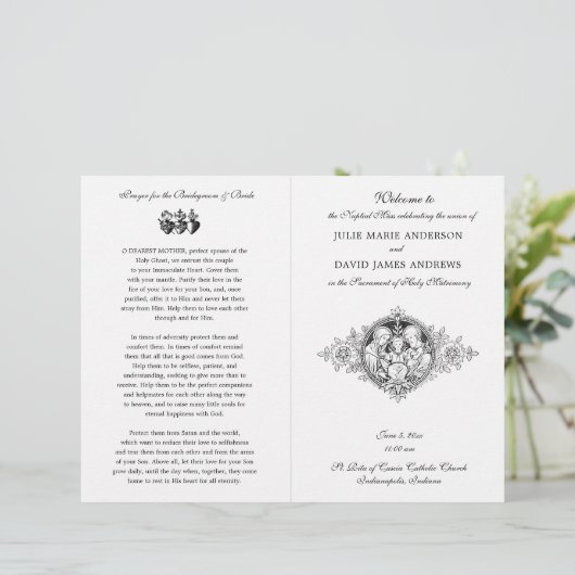 Black & White Catholic Mass Wedding Programme (Debout devant)