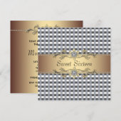 Black White Check Gold Sweet sixteen Invitation (Devant / Derrière)