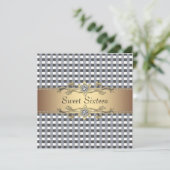 Black White Check Gold Sweet sixteen Invitation (Debout devant)