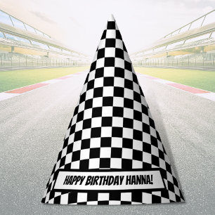 Black White Check Pattern Racing Theme Birthday Feesthoedjes