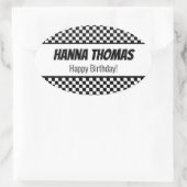 Black White Check Pattern Racing Theme Birthday Ovale Sticker (Tas)