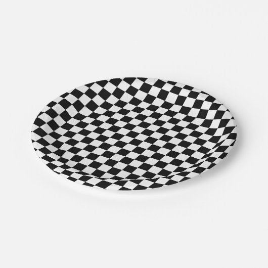 Black White Checker Pattern Papieren Bordje (Gekanteld)