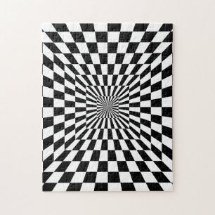 Black White Checkered Hallway   Optische verlichti Legpuzzel