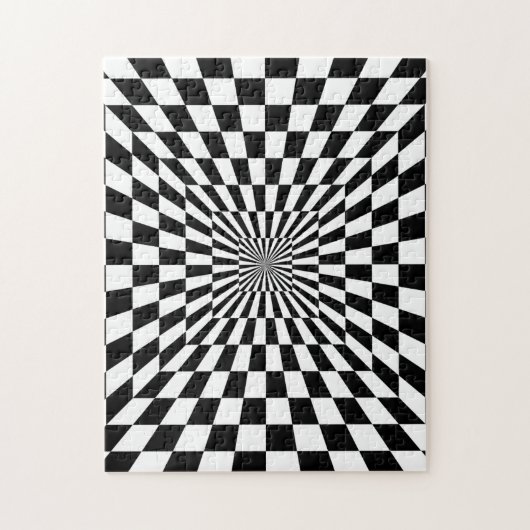 Black White Checkered Hallway | Optische verlichti Legpuzzel (Verticaal)
