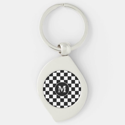 Black White Checkered Keychain Capital Initial (Voorkant)