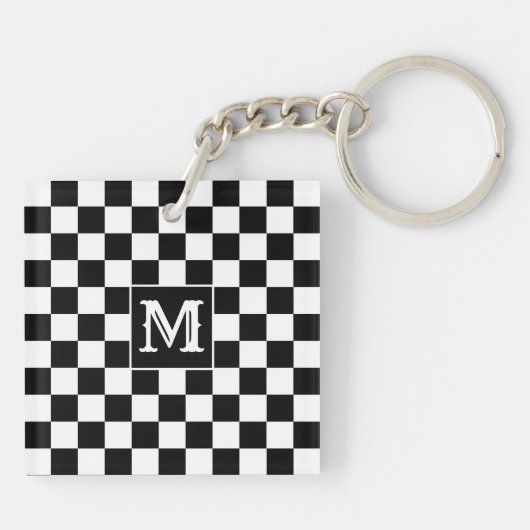Black White Checkered Keychain Capital Initial (Achterkant)