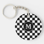 Black White Checkered Keychain Capital Initial (Voorkant)