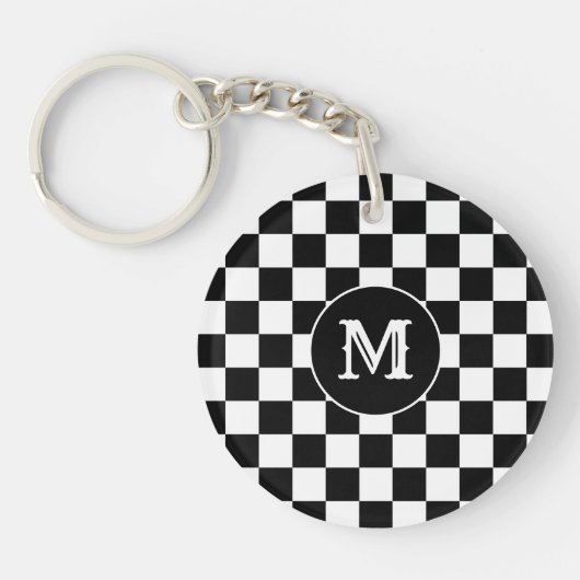 Black White Checkered Keychain Capital Initial (Voorkant)