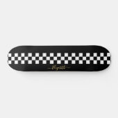 Black White Checkered Racing Flag Gold Monogram Skateboard (Horizontaal)