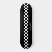 Black White Checkered Racing Flag Gold Monogram Skateboard (Voorkant)