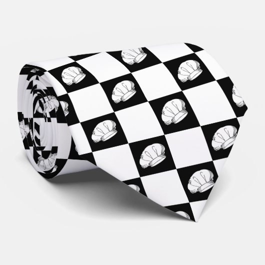 Black White Checkered Restaurant Chef Pet Pattern Stropdas (Opgerold)