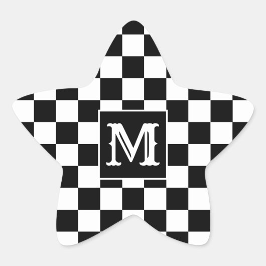 Black White Checkered Star Sticker Initial (Devant)