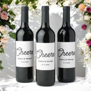 Black White Cheers Simple Vin Étiquette