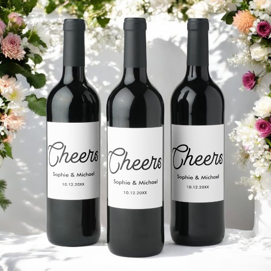 Black White Cheers Simple Vin Étiquette