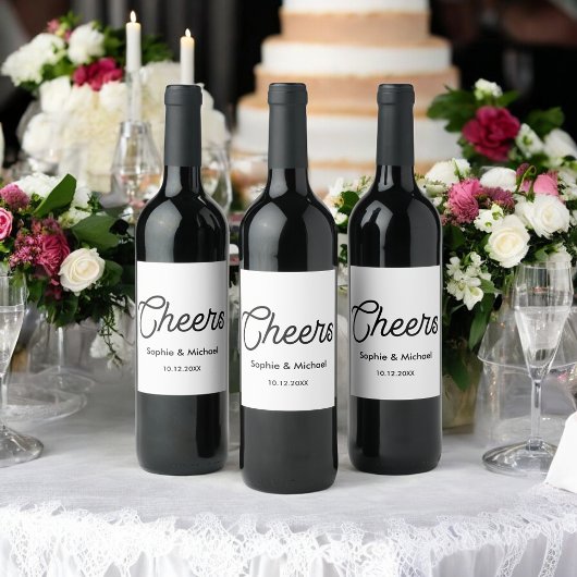 Black White Cheers Simple Vin Étiquette
