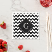 Black White Chevron Black Quatrefoil Monogram Servet (Insitu)