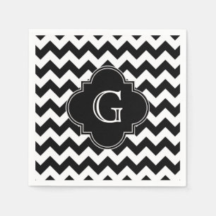 Black White Chevron Black Quatrefoil Monogram Servet