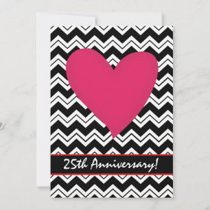 Black White Chevron Heart Jubileum Party Invite Kaart