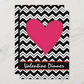 Black White Chevron Heart Valentine Invitation (Devant / Derrière)