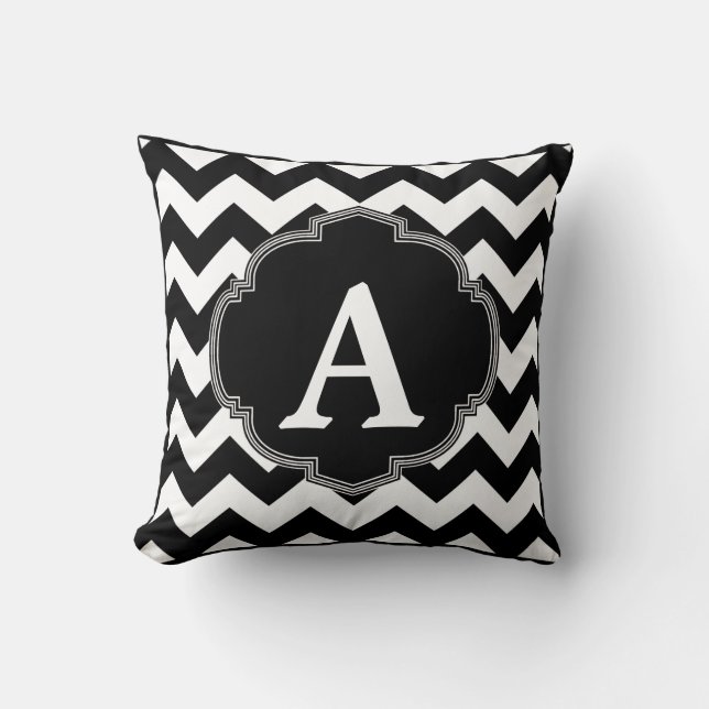 Black White Chevron Monogram Kussen (Voorkant)