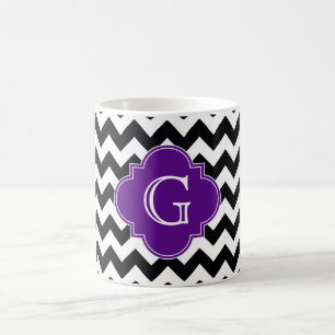 Black White Chevron Paars Quatrefoil Monogram Koffiemok