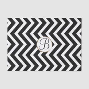 Black White Chevron Print Monogram Letter Initiaal Tissuepapier