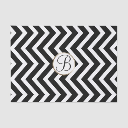 Black White Chevron Print Monogram Letter Initiaal Tissuepapier (Voorkant)