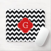 Black White Chevron Red Quatrefoil Monogram Muismat (Met muis)